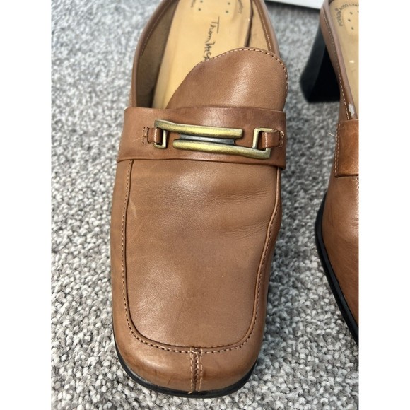 Thom Mcan Leather Heel Slip On Loafer mule Women’s 9 Gold Detail Block Heel - Picture 6 of 13